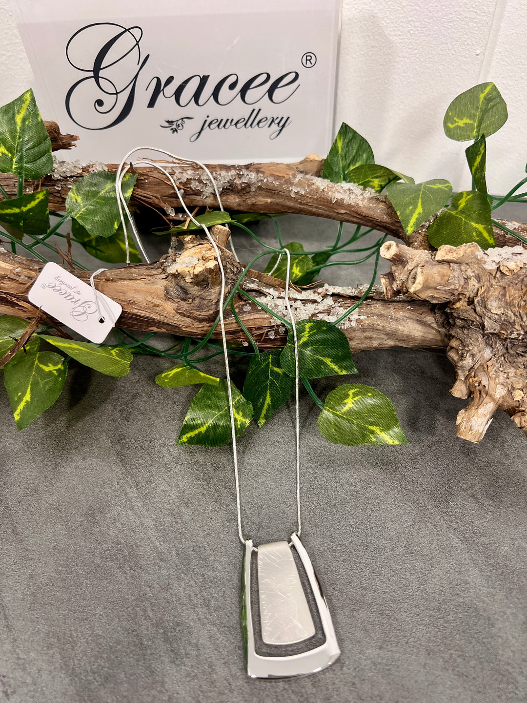 Gracee Two Tone Brushed Rect Necklace SILVER