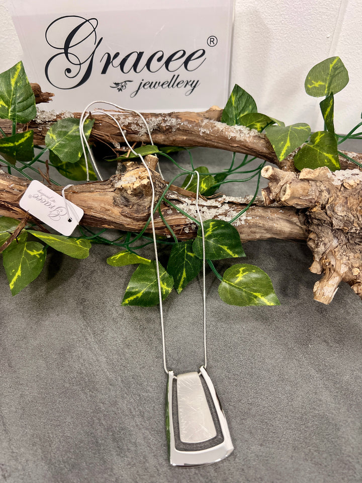 Gracee Two Tone Brushed Rect Necklace SILVER