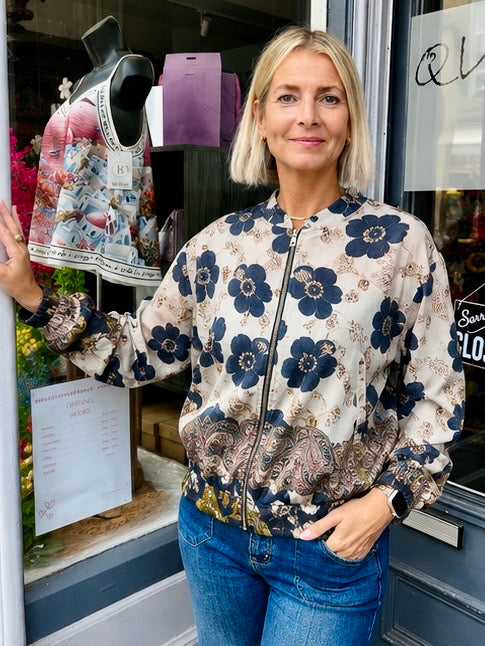 Floral Paisley Print Bomber Jacket NAVY