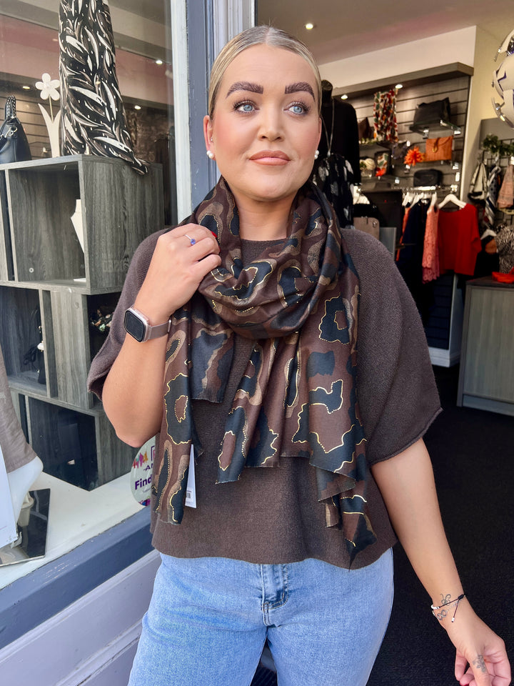 Leopard Print Scarf CHOCOLATE