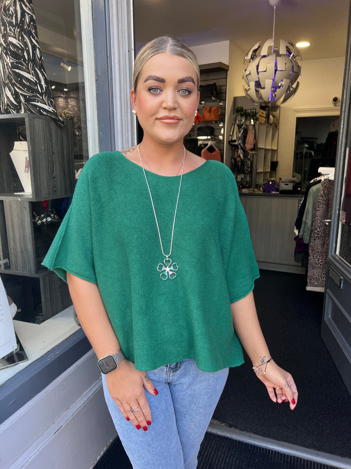 Sandi Italian Soft Knit Short Sleeve Jumper DARK GREEN