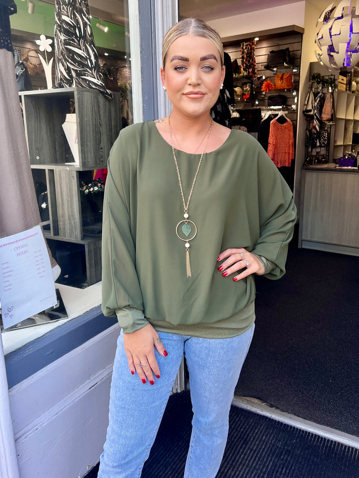 Mia Long Sleeve Chiffon Blouse KHAKI