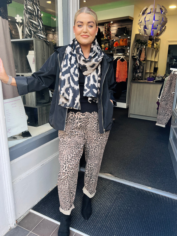 Animal Print Barrel Leg Magic Trousers MOCHA