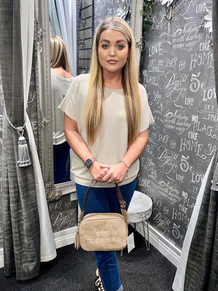 Jenna Fine Knit Short Sleeve Top BEIGE