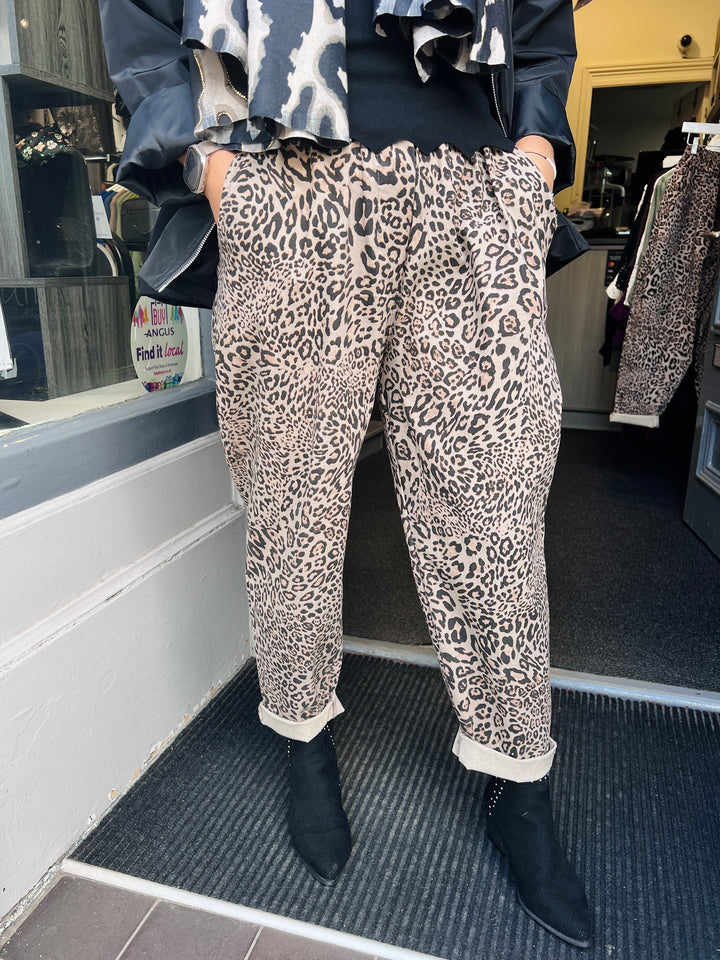 Animal Print Barrel Leg Magic Trousers MOCHA