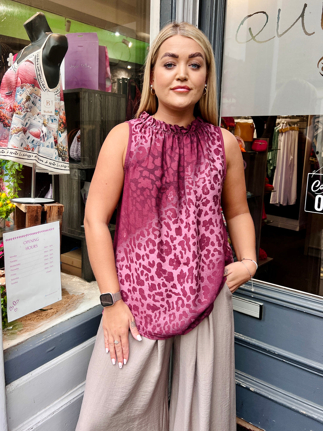 Kiara Leopard Print Vest Top WINE