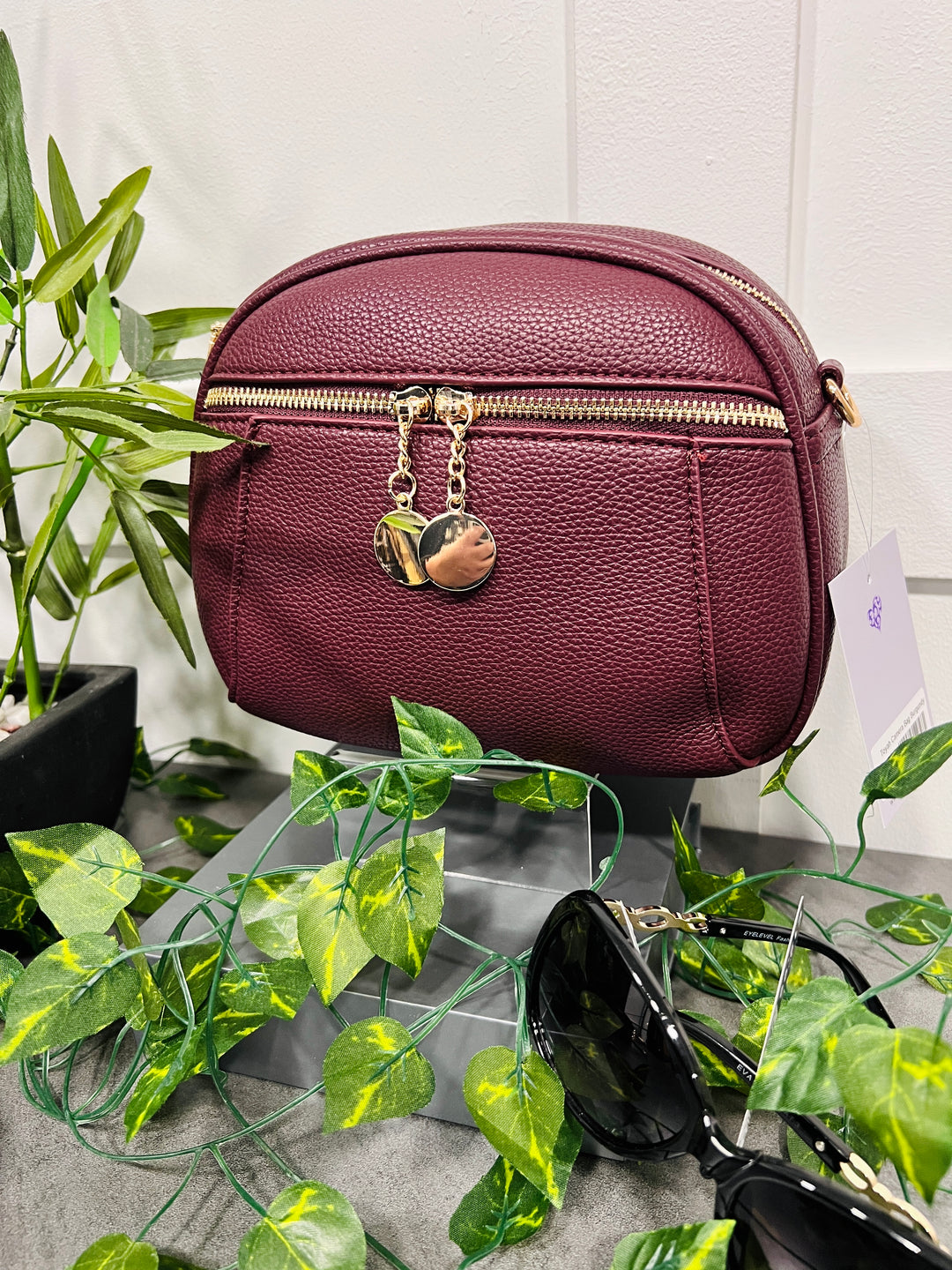 Toyah Gold Disc Zip Camera Bag BURGUNDY