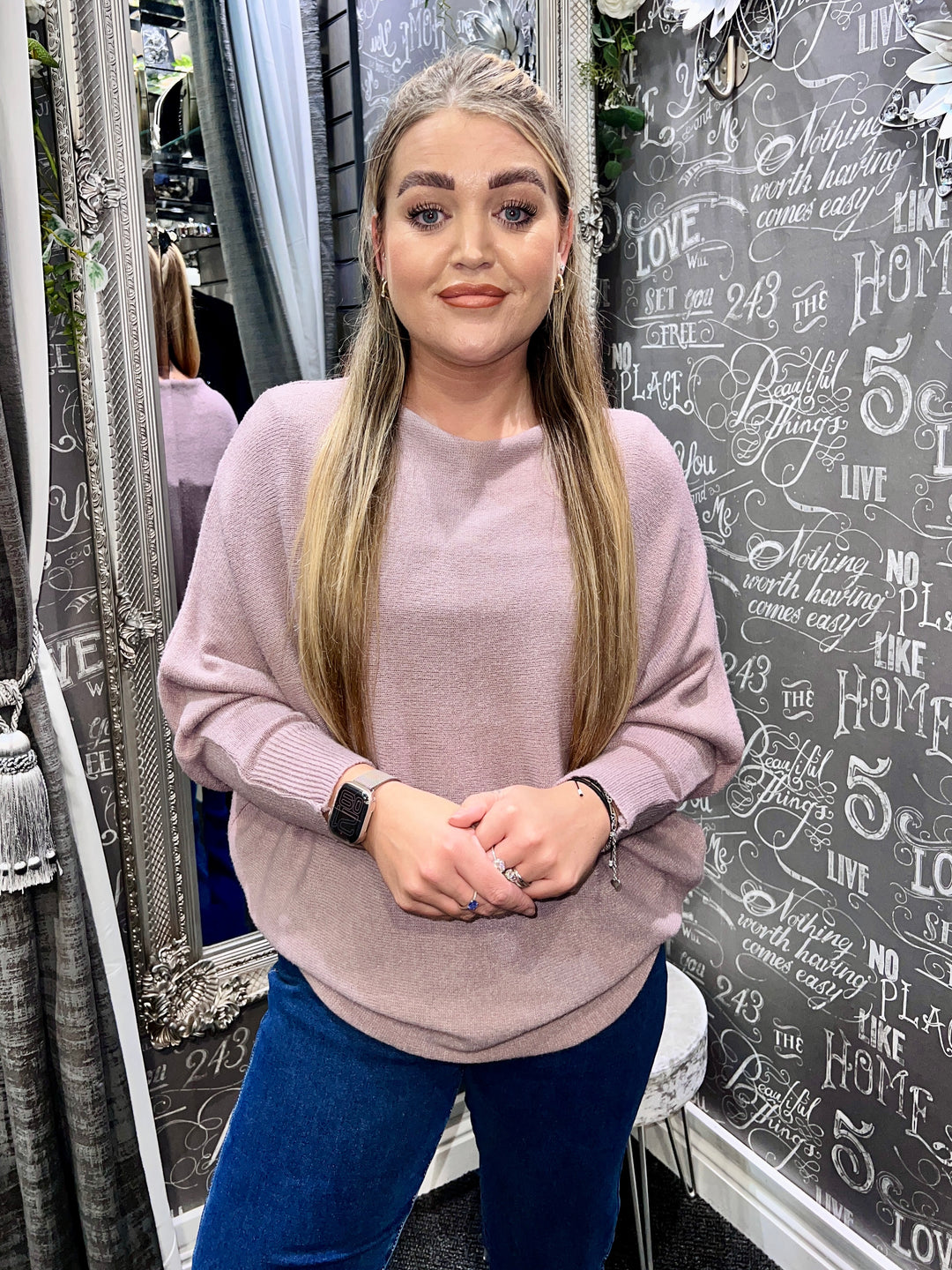 Darcie Batwing Jumper MAUVE