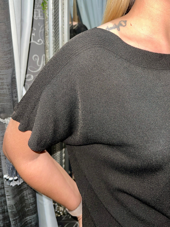 Jenna Fine Knit Short Sleeve Top DARK CHOCOLATE