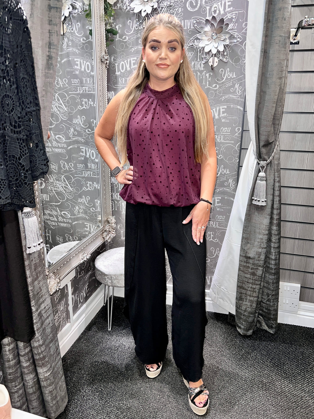 Saffron Tulip Hem Trousers BLACK