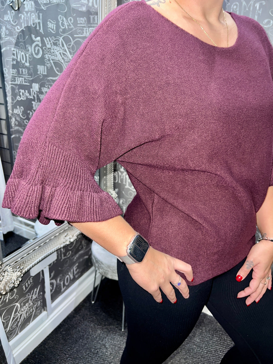 Klara Frill Sleeve Knit BERRY