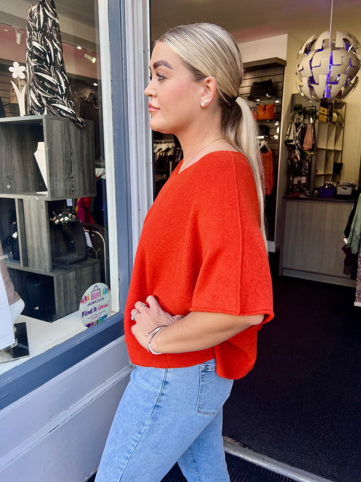 Sandi Italian Soft Knit Short Sleeve Jumper RUST
