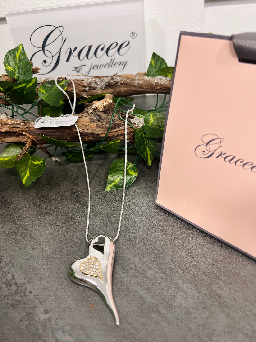 Gracee Two Tone Heart Necklace SILVER