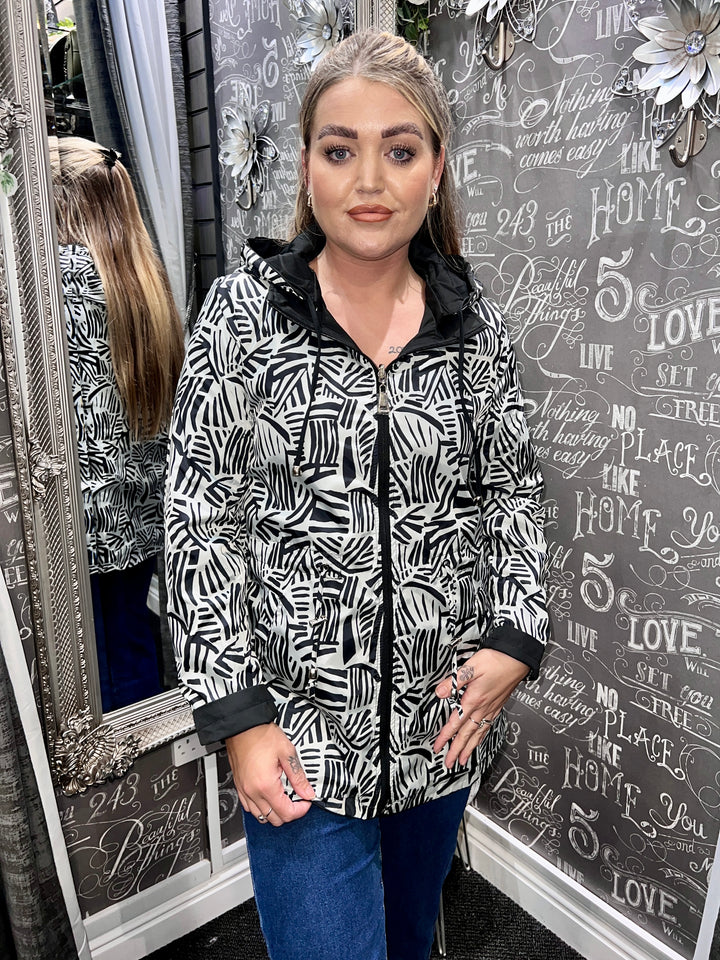 Zoe Abstract Print Reversible Rain Coat BLACK Size