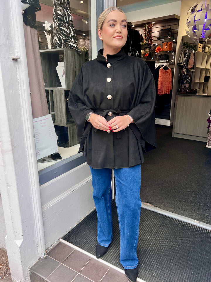 Savannah Suede Belted Cape BLACK