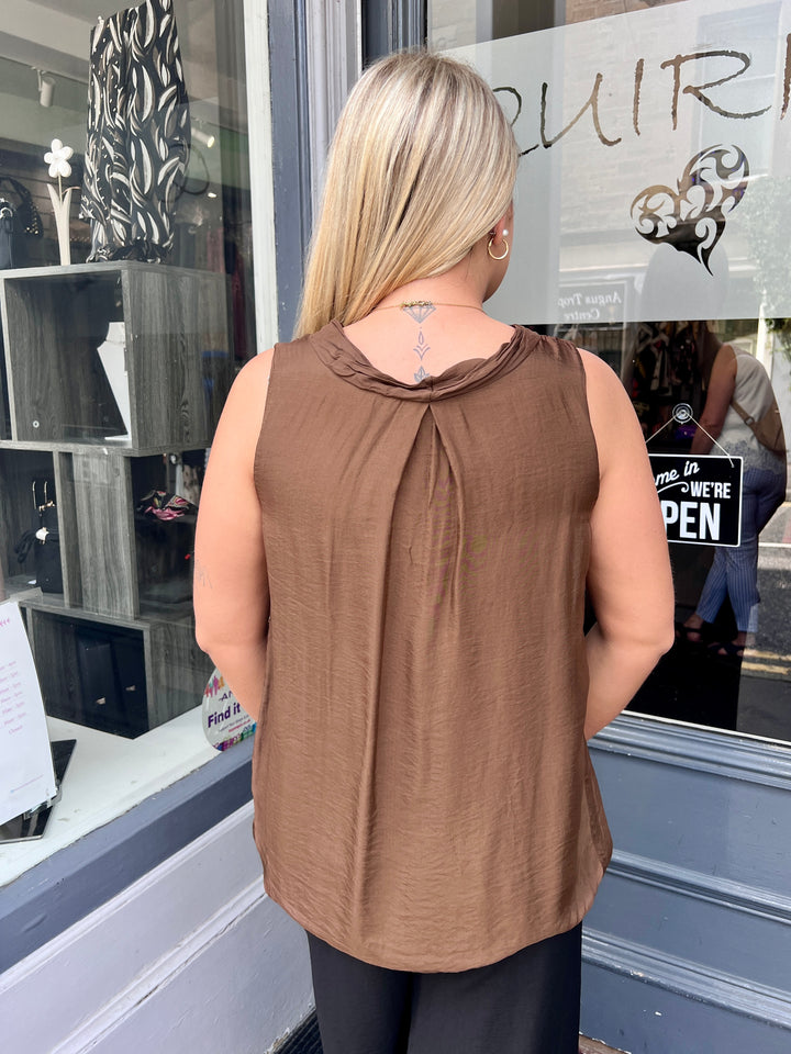 Naomi Silk Cowl Neck Vest Top CHOCOLATE