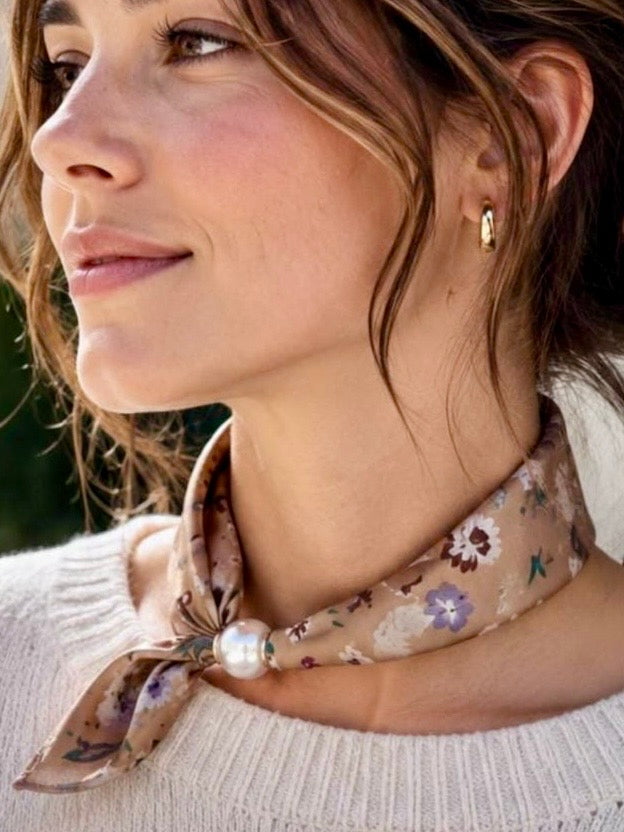 Libby Small Flower Detail Magnetic Scarf CAMEL