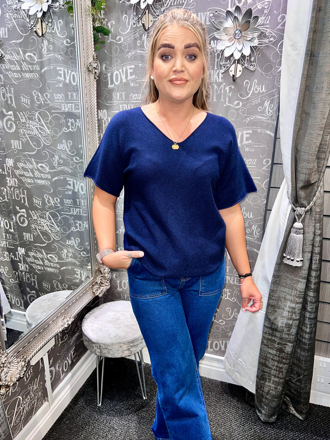 Brooke V Neck Fine Knit NAVY
