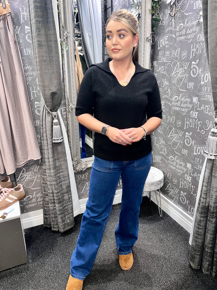 Tamsin Short Sleeve Polo Knit BLACK