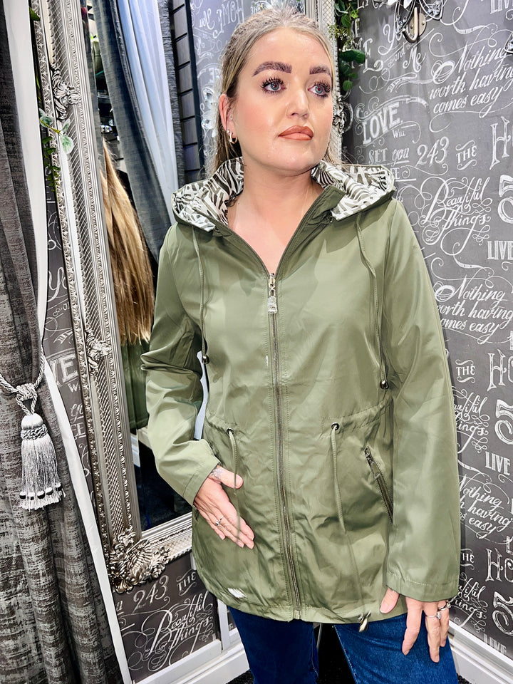 Zoe Abstract Print Reversible Rain Coat KHAKI Size