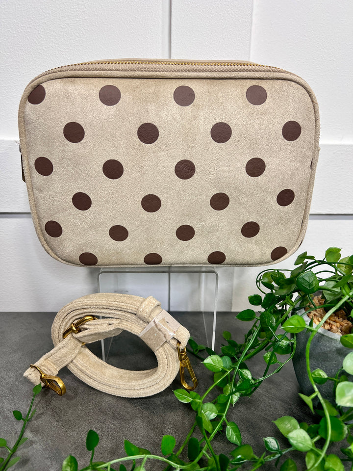 Polka Dot Suedette Camera Bag BEIGE/BROWN