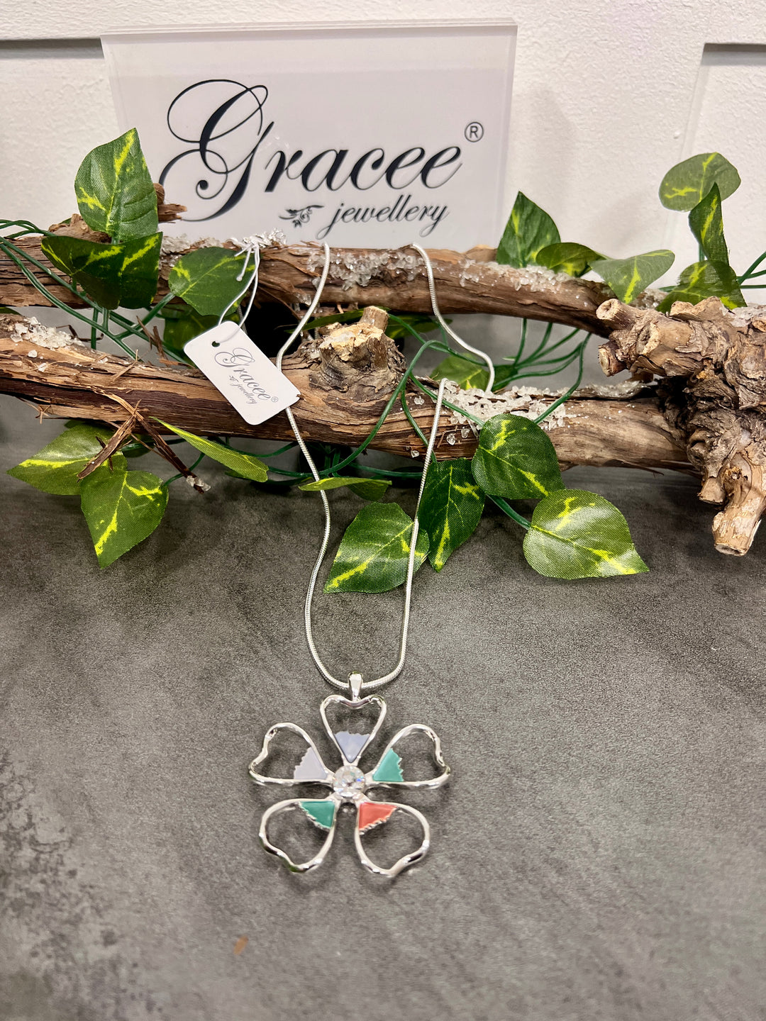 Gracee Long Coloured Flower SILVER