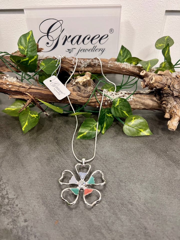 Gracee Long Coloured Flower SILVER