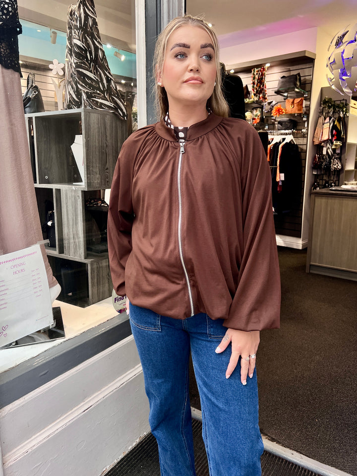Dakota Jersey Bomber Jacket CHOCOLATE