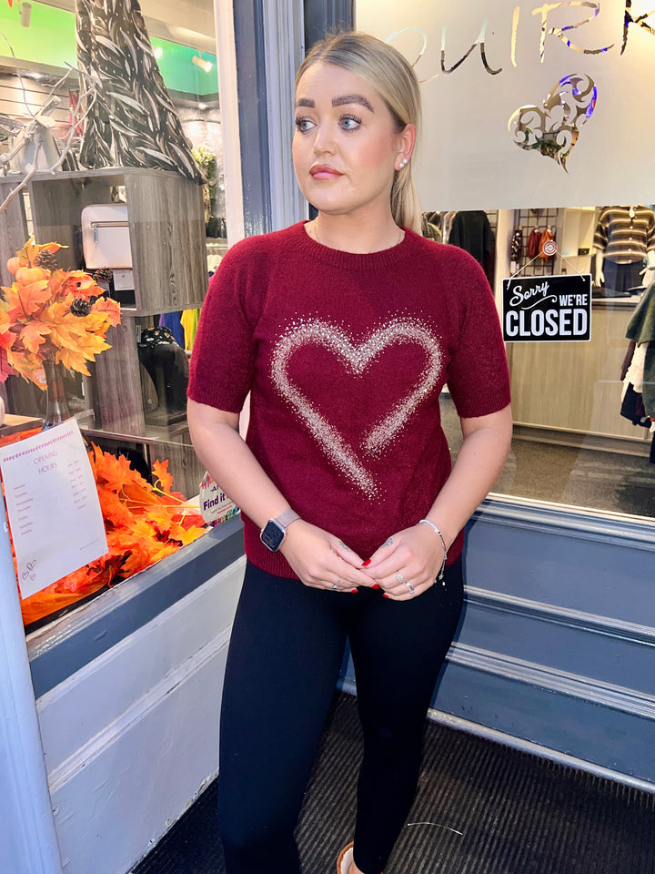 Thea Diamante Embossed Heart Knit WINE