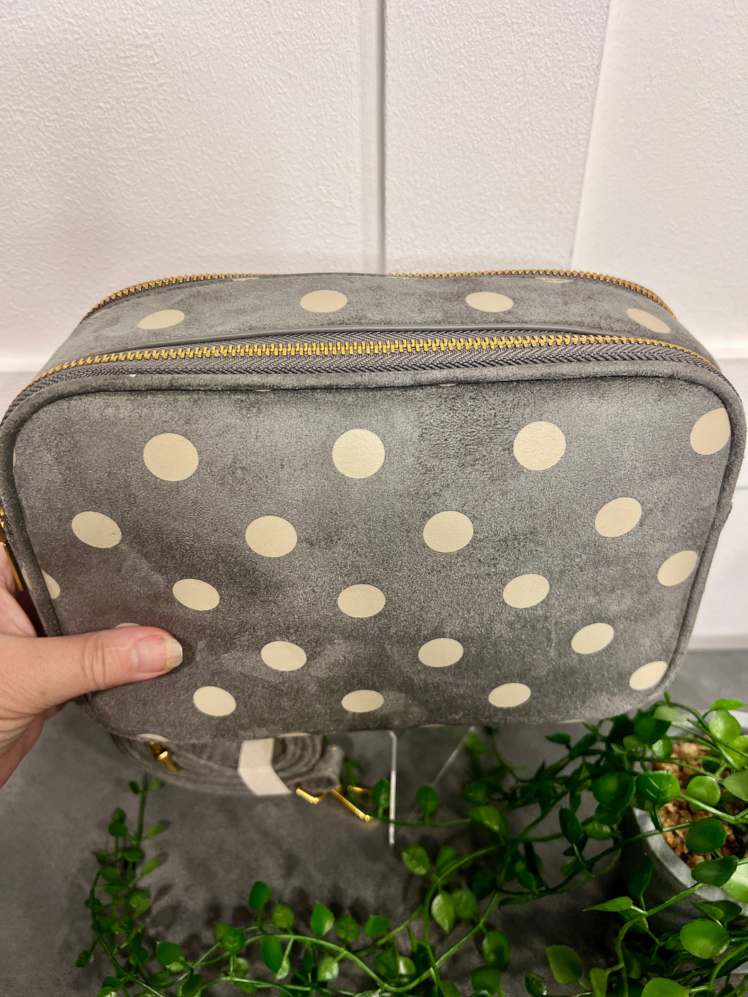 Polka Dot Suedette Camera Bag GREY