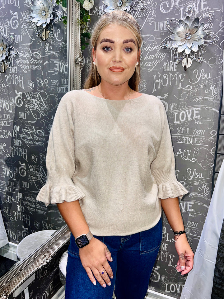 Paige Frill Sleeve Knit BEIGE