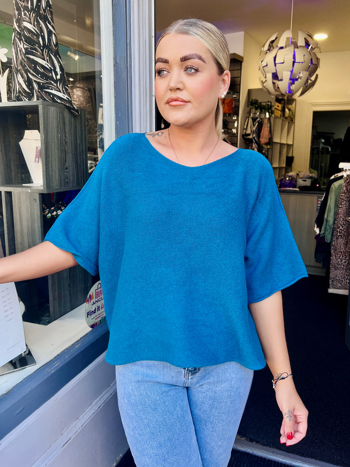 Sandi Italian Soft Knit Short Sleeve Jumper TEAL