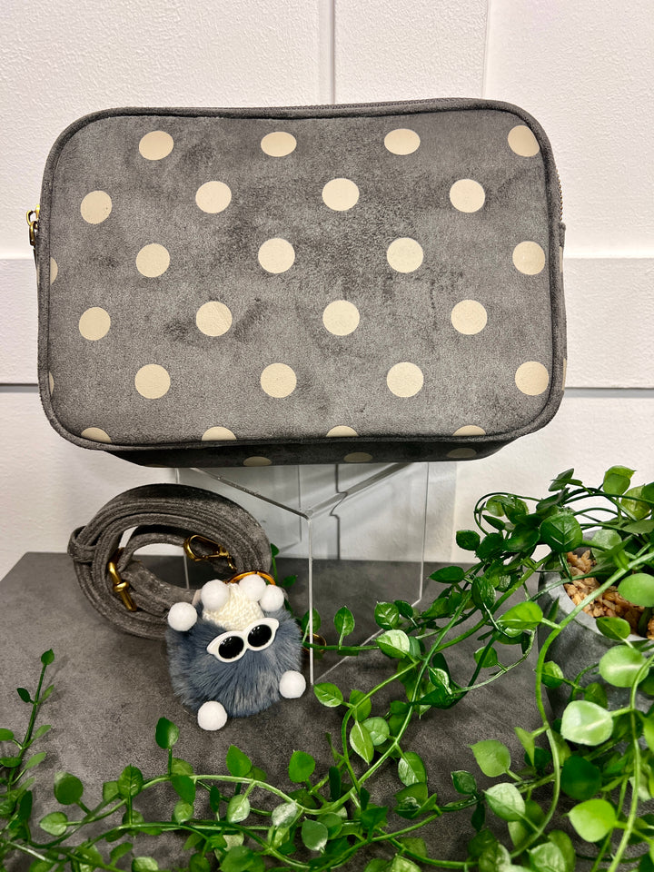 Polka Dot Suedette Camera Bag GREY