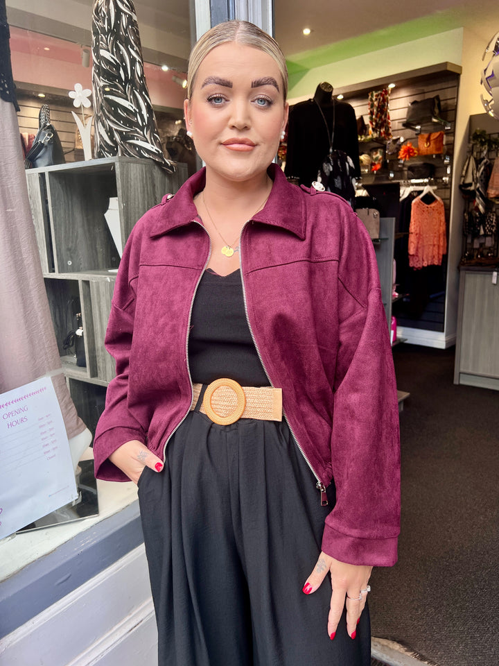 Tara Suede Bomber Jacket BURGUNDY