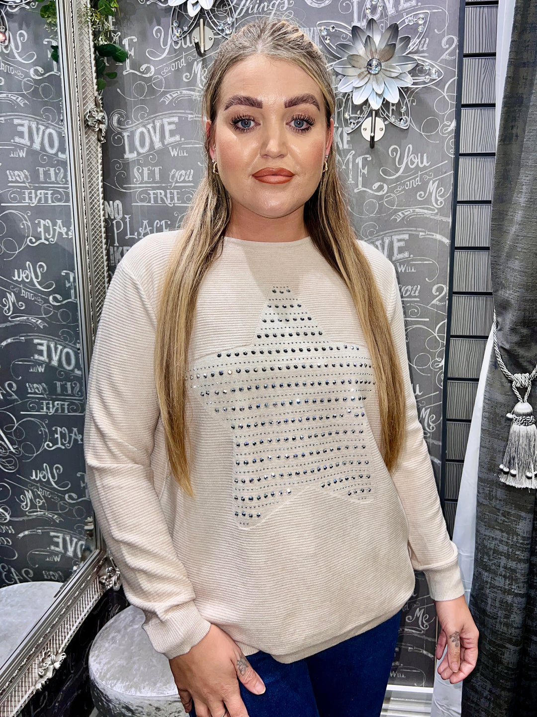 Aimee Star Design Jumper BEIGE