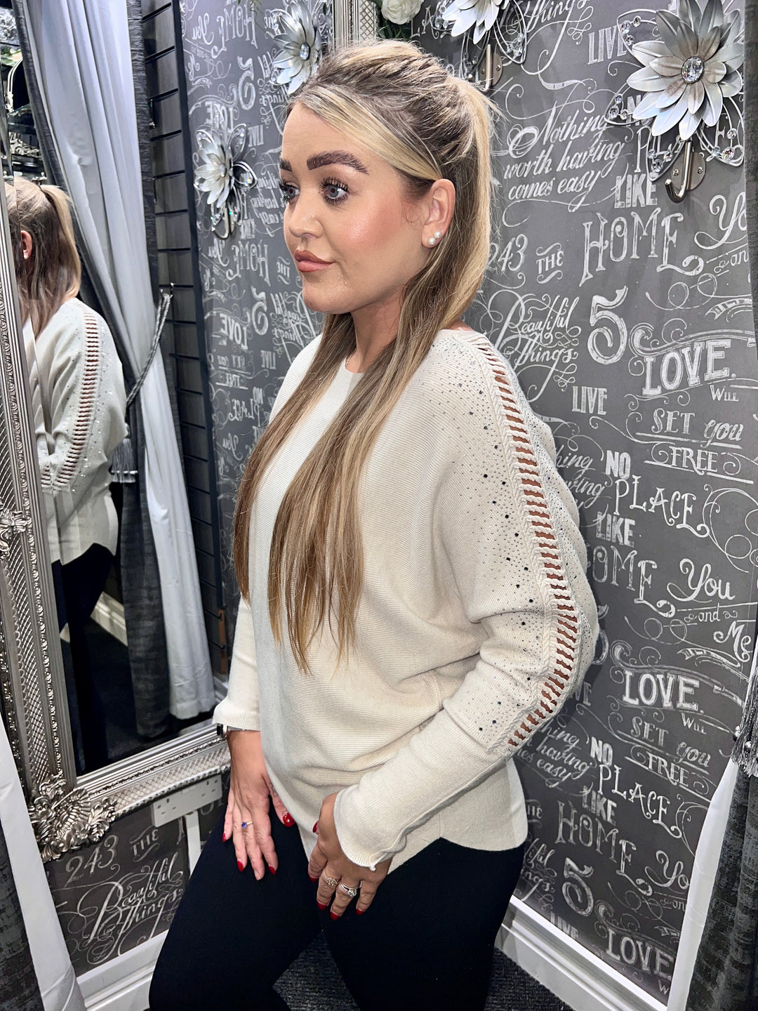Macie Sparkle Sleeve Jumper BEIGE