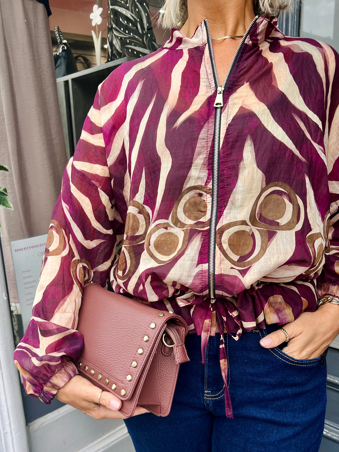 Riva Sheer Bomber Jacket BERRY