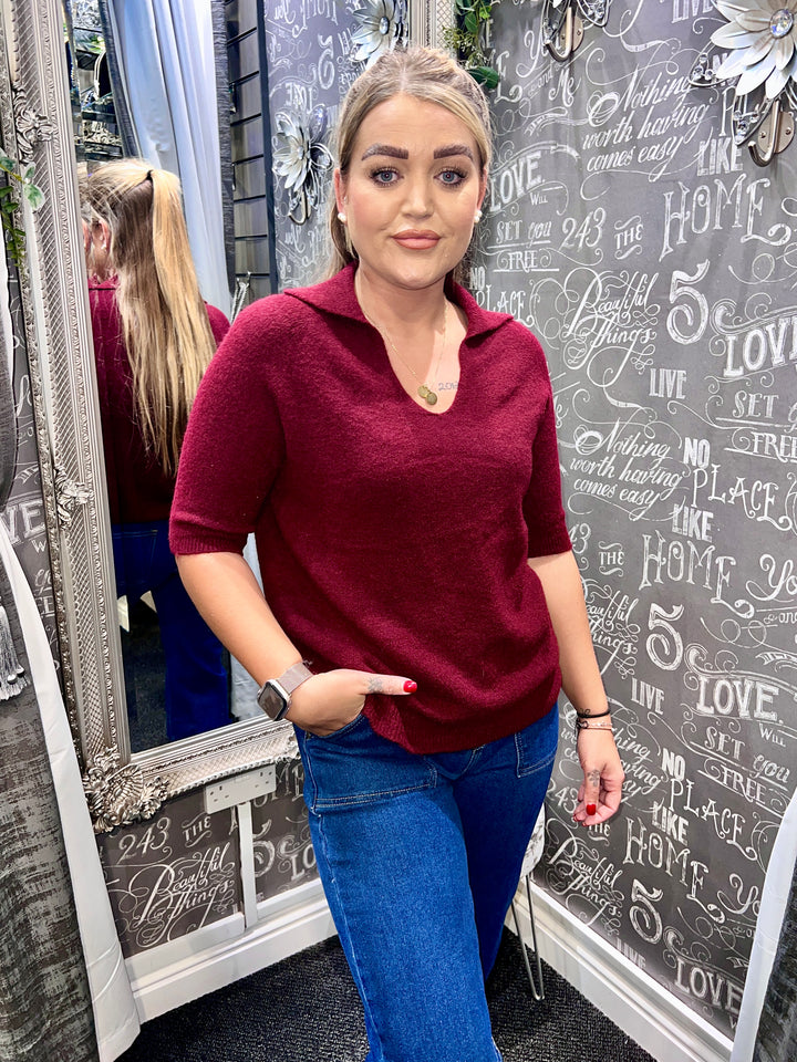 Tamsin Short Sleeve Polo Knit WINE
