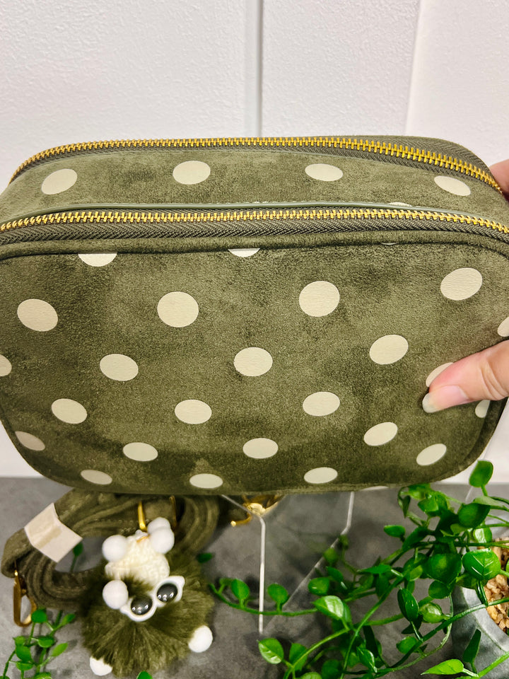 Polka Dot Suedette Camera Bag KHAKI