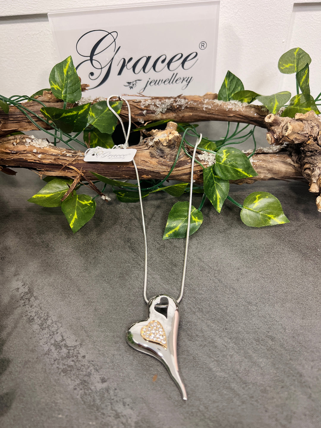 Gracee Two Tone Heart Necklace SILVER