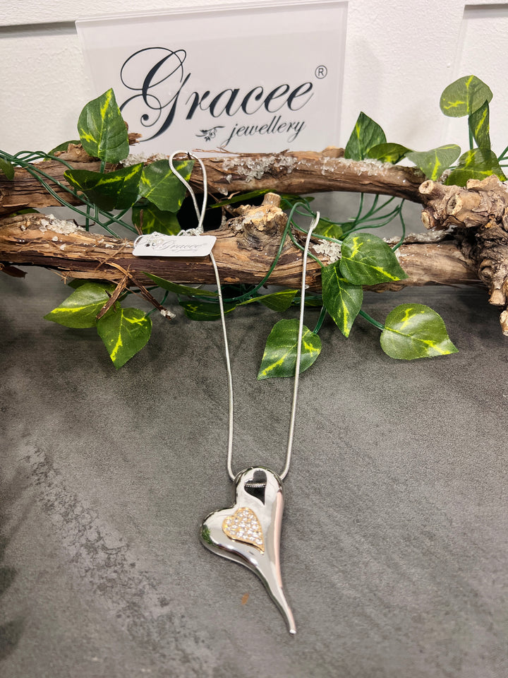 Gracee Two Tone Heart Necklace SILVER