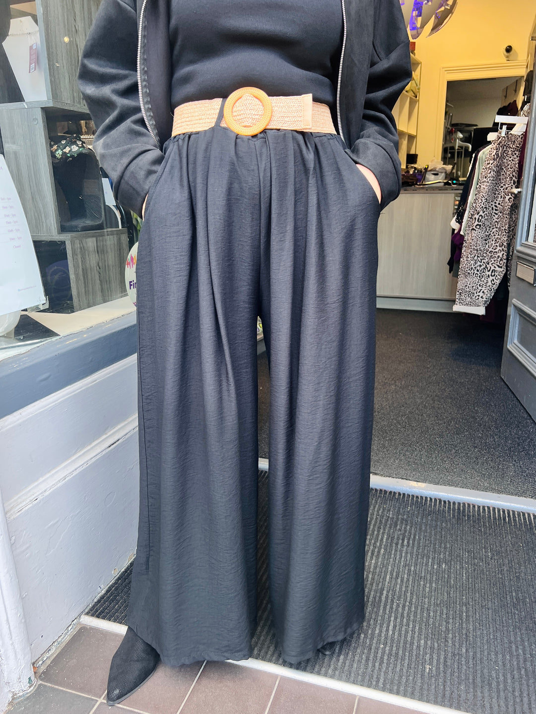 Blaire Wide Leg Belted Trousers BLACK