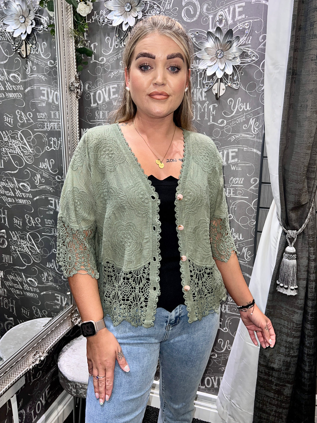 Rhona Floral Lace Blouse KHAKI