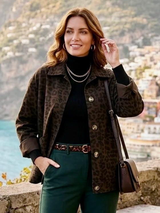 Leona Animal Print Shirt Jacket CHOCOLATE