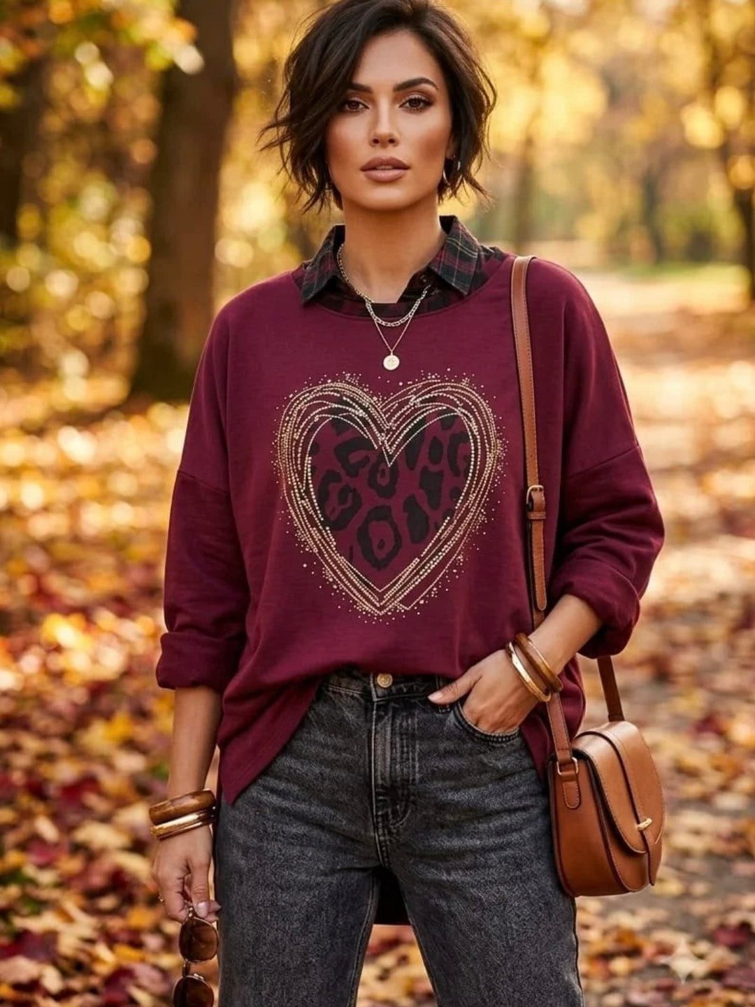 Arden Sparkle Heart Sweatshirt WINE