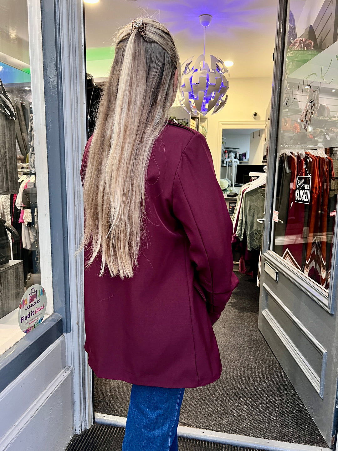 Marnie Gold Button Blazer WINE