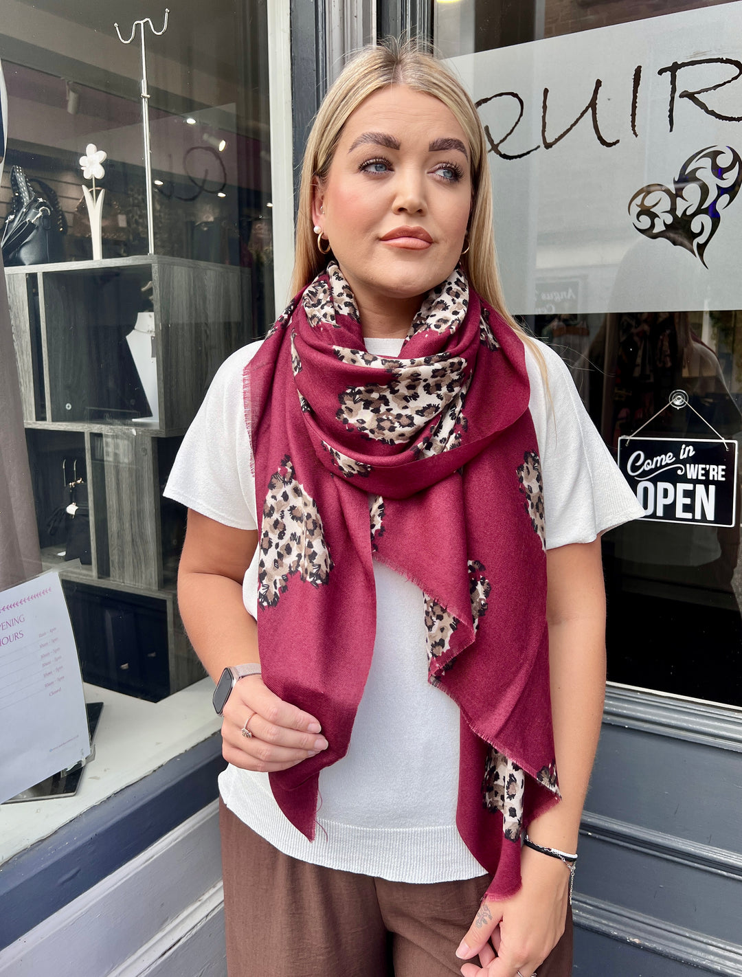Animal Print Heart Scarf WINE