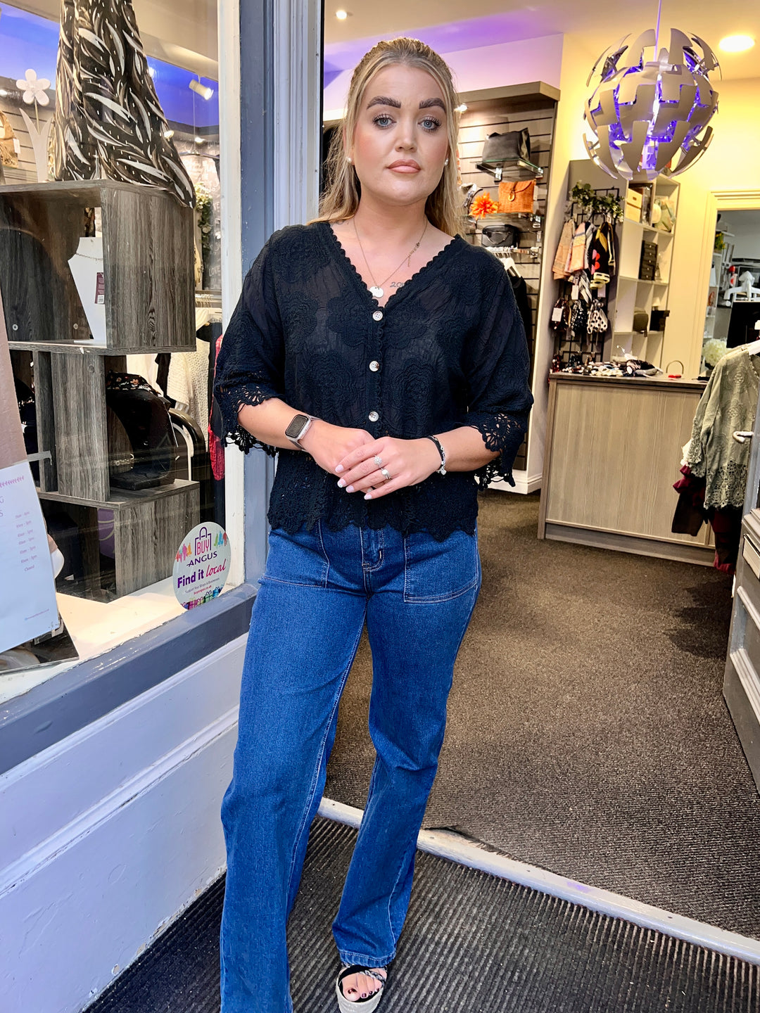 Rhona Floral Lace Blouse BLACK