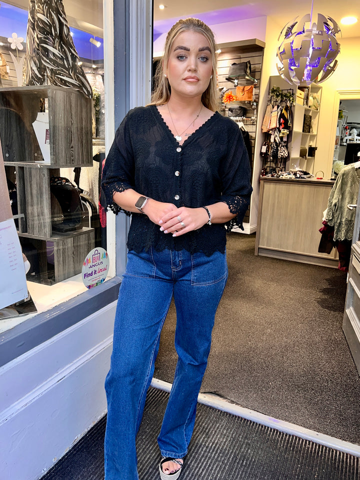 Rhona Floral Lace Blouse BLACK