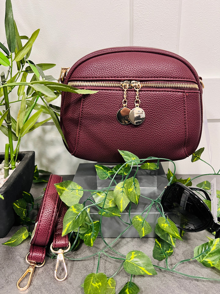 Toyah Gold Disc Zip Camera Bag BURGUNDY
